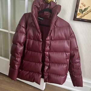 Maroon Vegan Leather puffy coat